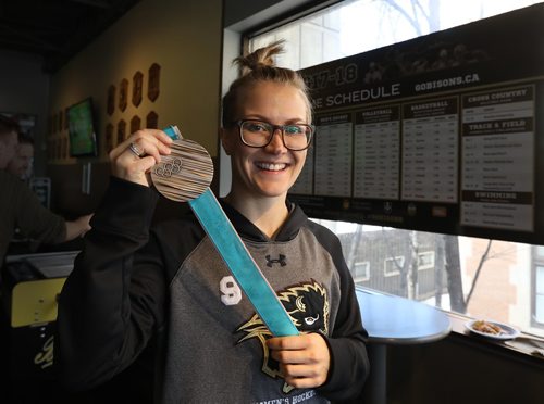 RUTH BONNEVILLE / WINNIPEG FREE PRESS


Bison Women's Hockey Team player and  2018 Olympic bronze medallist forward Venla Hovi is full of smiles as she holds her medal after a press conference UMSU University Centre (U of M Fort Garry campus on Wednesday.  After Hovi returned from winning a bronze medal with her team in the winter Olympics in Pyeongchang, South Korea she helped her Bison's Women's Hockey team make the finals.  


See Mike Sawatsky story.  

FEB 28, 2018