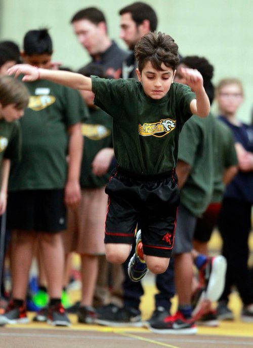 BORIS MINKEVICH / WINNIPEG FREE PRESS
Boeing Classic at the James Daly Fieldhouse in Max Bell Centre/UofM. Ryerson School grade 6er Raed Omar, 11, does the long jump. March 1, 2018