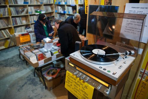 MIKE DEAL / WINNIPEG FREE PRESS
The Manitoba Chamber Orchestra's Vinyl Vault in the basement of the Power Building on Portage Ave. where volunteers open the doors once a month, and record collectors pour in, looking for treasures among the 7,000 or so titles on the shelves. The money from the sales of the records goes towards funding the Manitoba Chamber Orchestra and it's community outreach programs.
180224 - Saturday, February 24, 2018.