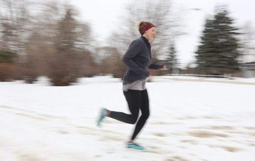 TREVOR HAGAN / WINNIPEG FREE PRESS
Julie Navitka runs around Lord Avenue Park. She either ran, biked or walked to every park and green space in the city, starting from last March, Sunday, March 3, 2018.