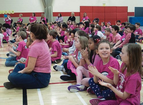 Canstar Community News Feb. 28, 2018 - Maple Leaf School (251 McIvor Ave.) hosted the Red Cross Pink Day anti-bullying film festival, which connected participating schools in communities across Manitoba and Nunavut. (SHELDON BIRNIE/CANSTAR/THE HERALD)