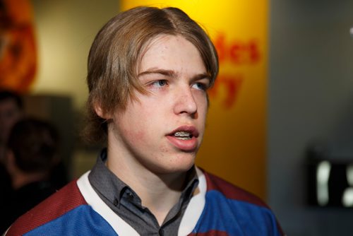 MIKE DEAL / WINNIPEG FREE PRESS
Sturgeon Heights Huskies forward Ryan Ostermann during a media call prior to this weekends AAAA Provincial High School Hockey Championships. 
180306 - Tuesday, March 06, 2018.