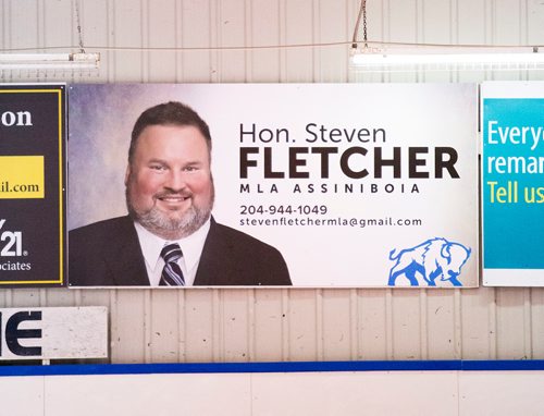 MIKAELA MACKENZIE / WINNIPEG FREE PRESS
Steven Fletcher signage at the Varsity View Sportsplex in Winnipeg, Manitoba on Tuesday, March 6, 2018. 
180306 - Tuesday, March 06, 2018.