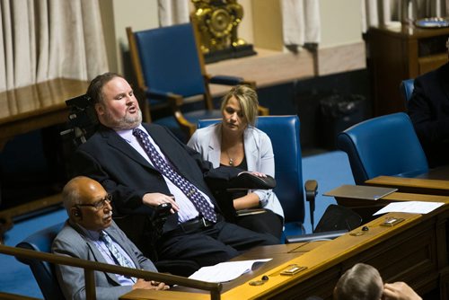 MIKAELA MACKENZIE / WINNIPEG FREE PRESS
Independent MLA Steven Fletcher makes a farewell speech for Greg Selinger on Selinger's last day at the legislature in Winnipeg, Manitoba on Wednesday, March 7, 2018.
180307 - Wednesday, March 07, 2018.