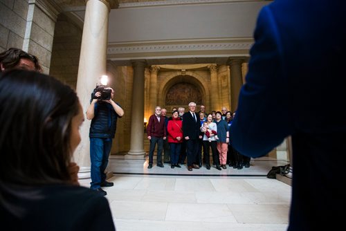 MIKAELA MACKENZIE / WINNIPEG FREE PRESS
Greg Selinger meets with supporters on his last day at the legislature in Winnipeg, Manitoba on Wednesday, March 7, 2018.
180307 - Wednesday, March 07, 2018.