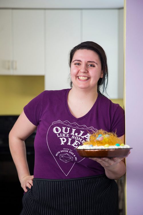 MIKAELA MACKENZIE / WINNIPEG FREE PRESS
Nadine Peloquin, owner of Hocus Pocus Pies & Dice, bakes a variety of tasty and creative pies in Winnipeg, Manitoba on Wednesday, March 7, 2018.
180307 - Wednesday, March 07, 2018.