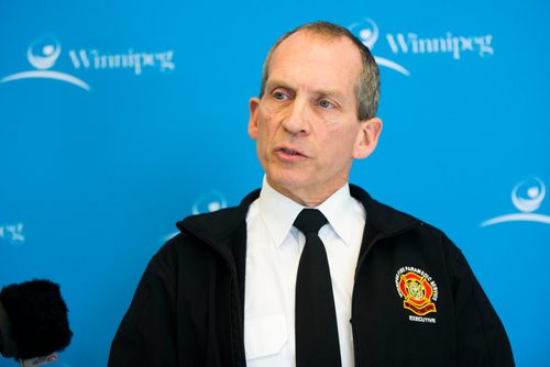 MIKAELA MACKENZIE / WINNIPEG FREE PRESS
Fire and Paramedic Chief John Lane speaks to the media at city hall in Winnipeg, Manitoba on Thursday, March 8, 2018.
180308 - Thursday, March 08, 2018.