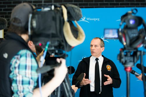 MIKAELA MACKENZIE / WINNIPEG FREE PRESS
Fire and Paramedic Chief John Lane speaks to the media at city hall in Winnipeg, Manitoba on Thursday, March 8, 2018.
180308 - Thursday, March 08, 2018.