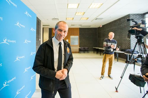 MIKAELA MACKENZIE / WINNIPEG FREE PRESS
Fire and Paramedic Chief John Lane exits the room after speaking to the media at city hall in Winnipeg, Manitoba on Thursday, March 8, 2018.
180308 - Thursday, March 08, 2018.