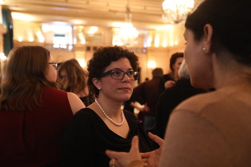 RUTH BONNEVILLE / WINNIPEG FREE PRESS

Jeannette Montufar, chairperson, Manitoba Women's Advisory Council, talks to guests after presenting report at the launch of the Status of Women in Manitoba  at luncheon at the Hotel For Garry on International Women's Day Thursday.

March 08 ,2018