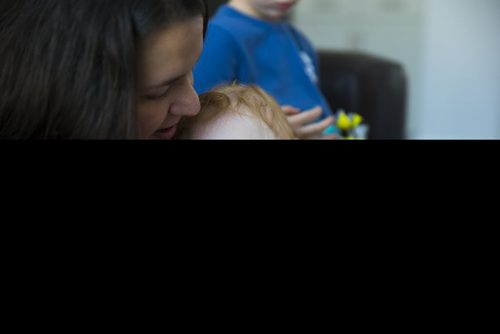 MIKAELA MACKENZIE / WINNIPEG FREE PRESS
Mom Jamie Streilein and her sons Keaton, three, and Elliot, nine months, at their home in Sage Creek in Winnipeg, Manitoba on Sunday, March 11, 2018. The Streilein family, as well as others in the subdivision, have little to no hope of getting their kids into the school in the area.
180311 - Sunday, March 11, 2018.