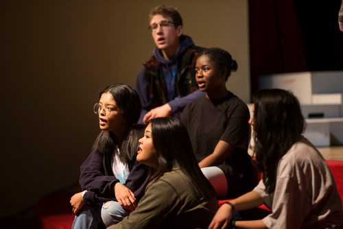 MIKAELA MACKENZIE / WINNIPEG FREE PRESS
The cast rehearses locally written rock opera Eastar at St. Mary's Academy in Winnipeg, Manitoba on Sunday, March 11, 2018.
 Mikaela MacKenzie / Winnipeg Free Press 11, 2018.