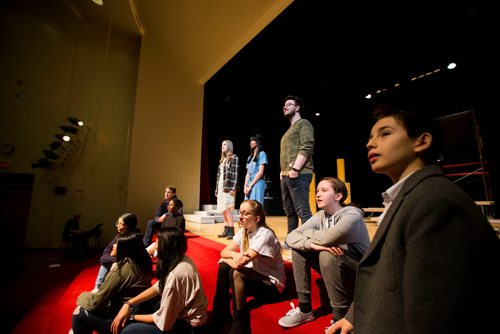 MIKAELA MACKENZIE / WINNIPEG FREE PRESS
The cast rehearses locally written rock opera Eastar at St. Mary's Academy in Winnipeg, Manitoba on Sunday, March 11, 2018.
 Mikaela MacKenzie / Winnipeg Free Press 11, 2018.