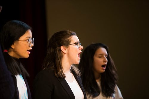 MIKAELA MACKENZIE / WINNIPEG FREE PRESS
Ainsley Brennan and cast rehearse locally written rock opera Eastar at St. Mary's Academy in Winnipeg, Manitoba on Sunday, March 11, 2018.
 Mikaela MacKenzie / Winnipeg Free Press 11, 2018.