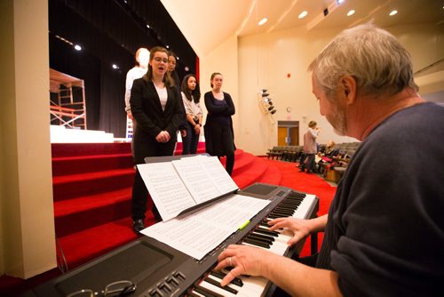 MIKAELA MACKENZIE / WINNIPEG FREE PRESS
The cast rehearses locally written rock opera Eastar at the piano with writer Shawn Coughlin at St. Mary's Academy in Winnipeg, Manitoba on Sunday, March 11, 2018.
 Mikaela MacKenzie / Winnipeg Free Press 11, 2018.