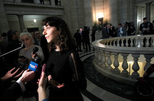 PHIL HOSSACK / WINNIPEG FREE PRESS - Laura Garinger, U of W Students Association President reacts to the budget at the Manitoba Legislature Monday.  - March 12, 2018