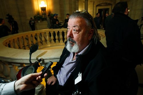 PHIL HOSSACK / WINNIPEG FREE PRESS - Terry Egan, President of CUPE Manitoba reacts to the budget at the Manitoba Legislature Monday.  - March 12, 2018