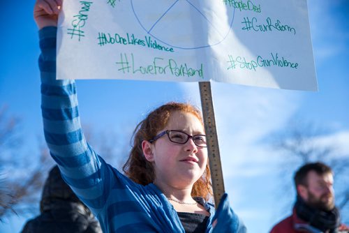 MIKAELA MACKENZIE / WINNIPEG FREE PRESS
Shyann Welechenko participates in a walkout at Grant Park School in Winnipeg, Manitoba, in solidarity with the victims of gun violence in Florida last month  on Wednesday, March 14, 2018.
 Mikaela MacKenzie / Winnipeg Free Press 14, 2018.