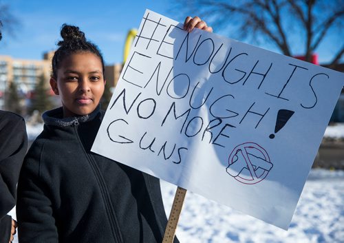 MIKAELA MACKENZIE / WINNIPEG FREE PRESS
Winta Btseamlak participates in a walkout at Grant Park School in Winnipeg, Manitoba, in solidarity with the victims of gun violence in Florida last month  on Wednesday, March 14, 2018.
 Mikaela MacKenzie / Winnipeg Free Press 14, 2018.