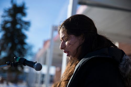 MIKAELA MACKENZIE / WINNIPEG FREE PRESS
Melanie Gonzalez practices her speech before a walkout at Grant Park School in Winnipeg, Manitoba, in solidarity with the victims of gun violence in Florida last month  on Wednesday, March 14, 2018.
 Mikaela MacKenzie / Winnipeg Free Press 14, 2018.