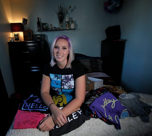 PHIL HOSSACK / WINNIPEG FREE PRESS - Hedley fan Toni-Dawn McGrath poses with some of the souviniers she's collected from the Band's Concerts. See Jenn Zorati's story. - March 14, 2018