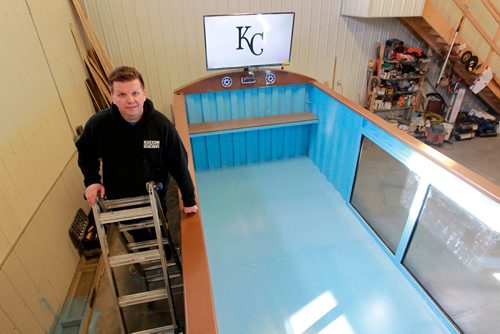 BORIS MINKEVICH / WINNIPEG FREE PRESS
Kurt Wittin owns Custom Container Builders and makes portable swimming pools in his Springfield, MB business. In this photo he poses with one of his container pools. MARTIN CASH STORY. March 15, 2018