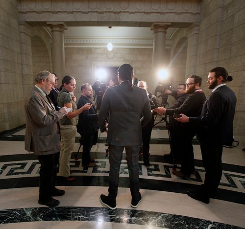 PHIL HOSSACK / WINNIPEG FREE PRESS - NDP Opposition Leader Wab Kinew reacts to the Conservative Government's new "Climate Plan". - March 15, 2018