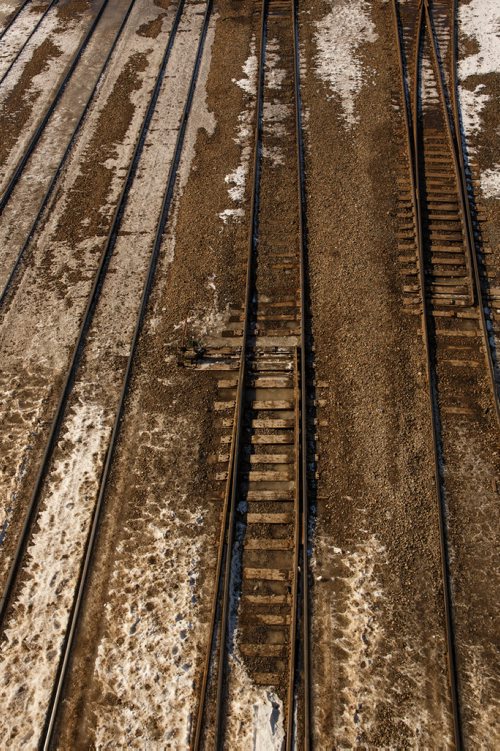 MIKE DEAL / WINNIPEG FREE PRESS
Trains in the CP rail yard sit idle Thursday afternoon.
180315 - Thursday, March 15, 2018.