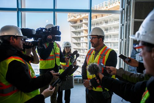 MIKE DEAL / WINNIPEG FREE PRESS
Sean Barnes, VP and District Manager of PCL Constructors Canada Inc. during a short tour of the construction at True North Square, Friday March 16, 2018.
180316 - Friday, March 16, 2018.