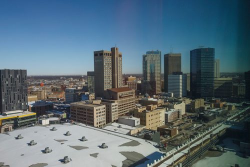 MIKE DEAL / WINNIPEG FREE PRESS
Winnipeg looking northeast towards downtown from the 17th floor of Tower 1 during a short tour of construction at True North Square, Friday March 16, 2018.
180316 - Friday, March 16, 2018.