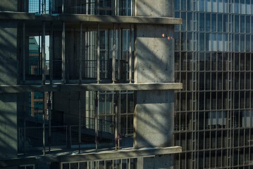 MIKE DEAL / WINNIPEG FREE PRESS
The Hydro building seen through portions of Tower 2 during a short tour of construction at True North Square, Friday March 16, 2018.
180316 - Friday, March 16, 2018.