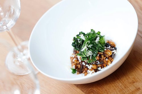 JOHN WOODS / WINNIPEG FREE PRESS
Rye Spaetzle - duck heart, smoked beet, horseradish, kale at Oxbow Sunday, March 18, 2018.