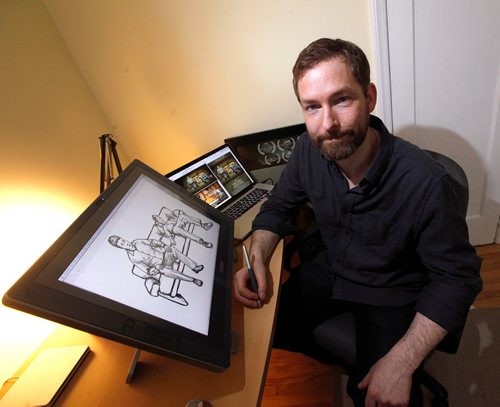 PHIL HOSSACK / WINNIPEG FREE PRESS - Posing at home in his animation studio, Alain Delannoy is a buzzed-about Winnipeg animator whose latest short film recently screened at MoMA in NYC, in addition to a ton of festivals. He is part of a Jen Zoratti feature on the Winnipeg animation scene. - March 20, 2018