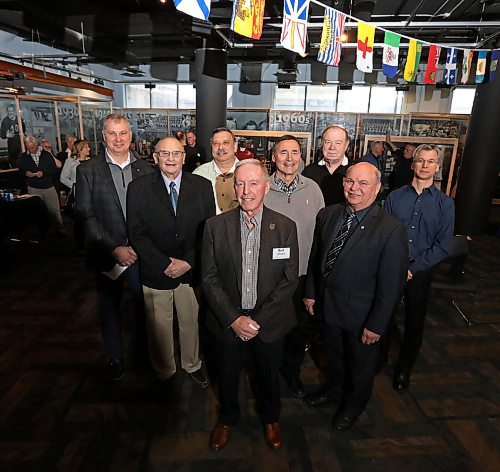 RUTH BONNEVILLE  /  WINNIPEG FREE PRESS


Inductees in attendance at the Football Manitoba Hall of Fame Press Conference take a group photo at Sport Manitoba Wednesday.  

2018 - Inductees in group photo (left - right)

1· Randy Ambrosie  Player (Calgary Stampeders, currently Commissioner of the CFL)  (far left, back row)

2- Ernie Kyliuk representing Daniel MacMaroons team (Black jacket, blue shirt, beige pants), 

3· Rick Hudson  Coach (Sisler Spartans)  (moustache)

4· Ken Lazaruk  Official (CFL Referee, and currently CFL Supervisor of Officials), (paid shirt, sweater, centre),

5- Blair Schapansky - represmtiing St. Vital Bulldogs (black golf shirt with white collar), 

6-·Representing  Bob Toth  Player (Kelvin High School, Weston Wildcats),  his son, Dean Toth (blue shirt, far right),

7· Rick Wowchuk  Coach (Swan Valley Regional, currently MLA Swan River) (suit, striped tie, right front) and 

8 - Bud Ulrich - Board Chairman (front centre).

 ------

Names of honoured inductees not in attendance below:
1· Israel Idonije  Player (NFL Chicago Bears),2 · Rick Koswin  Player (Winnipeg Blue Bombers), 3 · Gary Rosolowich  Player (Winnipeg Blue Bombers) and 4· Paul Normandeau  Coach (Winnipeg High School Football League, and Commissioner).

See Jeff Hamilton story.


March 21,  2018