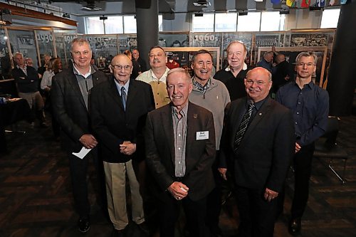 RUTH BONNEVILLE  /  WINNIPEG FREE PRESS


Inductees in attendance at the Football Manitoba Hall of Fame Press Conference take a group photo at Sport Manitoba Wednesday.  

2018 - Inductees in group photo (left - right)

1· Randy Ambrosie  Player (Calgary Stampeders, currently Commissioner of the CFL)  (far left, back row)

2- Ernie Kyliuk representing Daniel MacMaroons team (Black jacket, blue shirt, beige pants), 

3· Rick Hudson  Coach (Sisler Spartans)  (moustache)

4· Ken Lazaruk  Official (CFL Referee, and currently CFL Supervisor of Officials), (paid shirt, sweater, centre),

5- Blair Schapansky - represmtiing St. Vital Bulldogs (black golf shirt with white collar), 

6-·Representing  Bob Toth  Player (Kelvin High School, Weston Wildcats),  his son, Dean Toth (blue shirt, far right),

7· Rick Wowchuk  Coach (Swan Valley Regional, currently MLA Swan River) (suit, striped tie, right front) and 

8 - Bud Ulrich - Board Chairman (front centre).

 ------

Names of honoured inductees not in attendance below:
1· Israel Idonije  Player (NFL Chicago Bears),2 · Rick Koswin  Player (Winnipeg Blue Bombers), 3 · Gary Rosolowich  Player (Winnipeg Blue Bombers) and 4· Paul Normandeau  Coach (Winnipeg High School Football League, and Commissioner).

See Jeff Hamilton story.


March 21,  2018