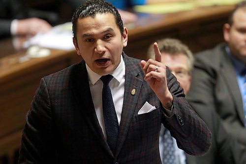 BORIS MINKEVICH / WINNIPEG FREE PRESS
Wab Kinew, Leader of the Manitoba New Democratic Party and Leader of the Opposition in the Legislative Assembly of Manitoba, asks questions in question period at the Manitoba Legislative Building. March 21, 2018