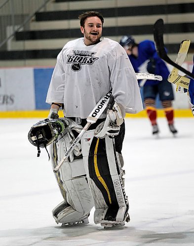 PHIL HOSSACK / WINNIPEG FREE PRESS - Winnipeg Blues Netminder Jeremy Link. See story. - March 21, 2018