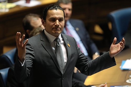 RUTH BONNEVILLE  /  WINNIPEG FREE PRESS

NDP leader Wab Kinew addresses the Hydro issue to Premier Pallister and his party  during question period in the Legislature Thursday.  

March 22,  2018