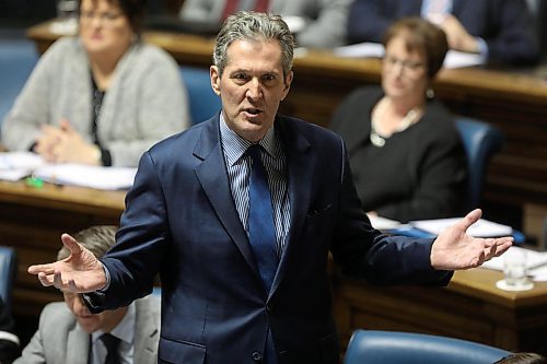 RUTH BONNEVILLE  /  WINNIPEG FREE PRESS
Premier Brian Pallister answers questions from the NDP about Hydro  during question period in the Legislature Thursday.  

March 22,  2018