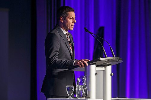 MIKE DEAL / WINNIPEG FREE PRESS
Winnipeg Mayor Brian Bowman during his last State of the City address before the civic election this fall.
180323 - Friday, March 23, 2018.