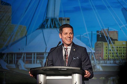 MIKE DEAL / WINNIPEG FREE PRESS
Winnipeg Mayor Brian Bowman during his last State of the City address before the civic election this fall.
180323 - Friday, March 23, 2018.