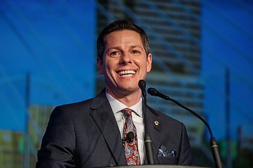 MIKE DEAL / WINNIPEG FREE PRESS
Winnipeg Mayor Brian Bowman during his last State of the City address before the civic election this fall.
180323 - Friday, March 23, 2018.