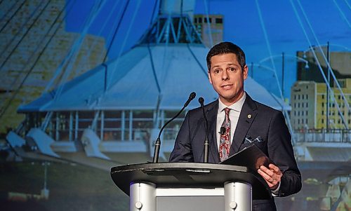 MIKE DEAL / WINNIPEG FREE PRESS
Winnipeg Mayor Brian Bowman during his last State of the City address before the civic election this fall.
180323 - Friday, March 23, 2018.