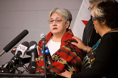 MIKAELA MACKENZIE / WINNIPEG FREE PRESS
Thelma Favel, Tina's great-aunt, speaks after Jane Philpott, Minister of Indigenous Services, announces funding to support Ndinawe Youth Resource Centre expansion in memory of Tina Fontaine in Winnipeg on Tuesday, March 27, 2018.
Mikaela MacKenzie / Winnipeg Free Press 27, 2018.