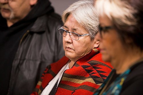 MIKAELA MACKENZIE / WINNIPEG FREE PRESS
Thelma Favel, Tina's great-aunt, listens as Jane Philpott, Minister of Indigenous Services, announces funding to support Ndinawe Youth Resource Centre expansion in memory of Tina Fontaine in Winnipeg on Tuesday, March 27, 2018.
Mikaela MacKenzie / Winnipeg Free Press 27, 2018.