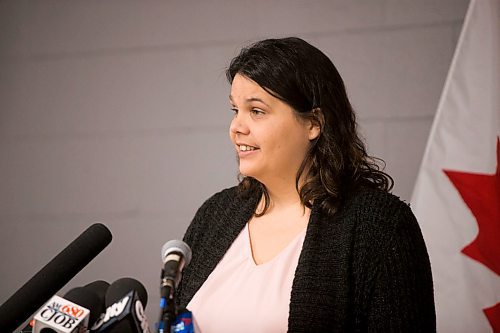 MIKAELA MACKENZIE / WINNIPEG FREE PRESS
Tammy Christensen, executive director of the Ndinawe Youth Resource Centre, speaks at a funding announcement supporting the centre's expansion in memory of Tina Fontaine in Winnipeg on Tuesday, March 27, 2018.
Mikaela MacKenzie / Winnipeg Free Press 27, 2018.