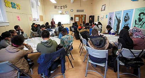 MIKE DEAL / WINNIPEG FREE PRESS
About thirty-five youth take part in the employment preparation program at NEEDS Inc. Thursday.
180329 - Thursday, March 29, 2018.