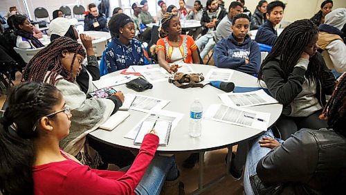 MIKE DEAL / WINNIPEG FREE PRESS
About thirty-five youth take part in the employment preparation program at NEEDS Inc. Thursday.
180329 - Thursday, March 29, 2018.