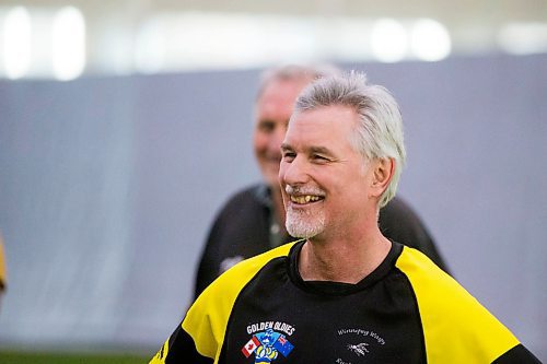 MIKAELA MACKENZIE / WINNIPEG FREE PRESS
Winnipeg Wasp Gord Faulkes laughs during a water break at a practice at the Axworthy Health & RecPlex in Winnipeg on Saturday, March 31, 2018. They are preparing for the 2018 Golden Oldies World Rugby Festival in Christchurch, New Zealand at the end of April.
Mikaela MacKenzie / Winnipeg Free Press 31, 2018.