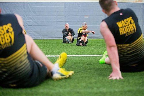 MIKAELA MACKENZIE / WINNIPEG FREE PRESS
The Winnipeg Wasps, an rugby team with members ranging from 40 to 73 years of age, stretch during practice at the Axworthy Health & RecPlex in Winnipeg on Saturday, March 31, 2018. They are preparing for the 2018 Golden Oldies World Rugby Festival in Christchurch, New Zealand at the end of April.
Mikaela MacKenzie / Winnipeg Free Press 31, 2018.